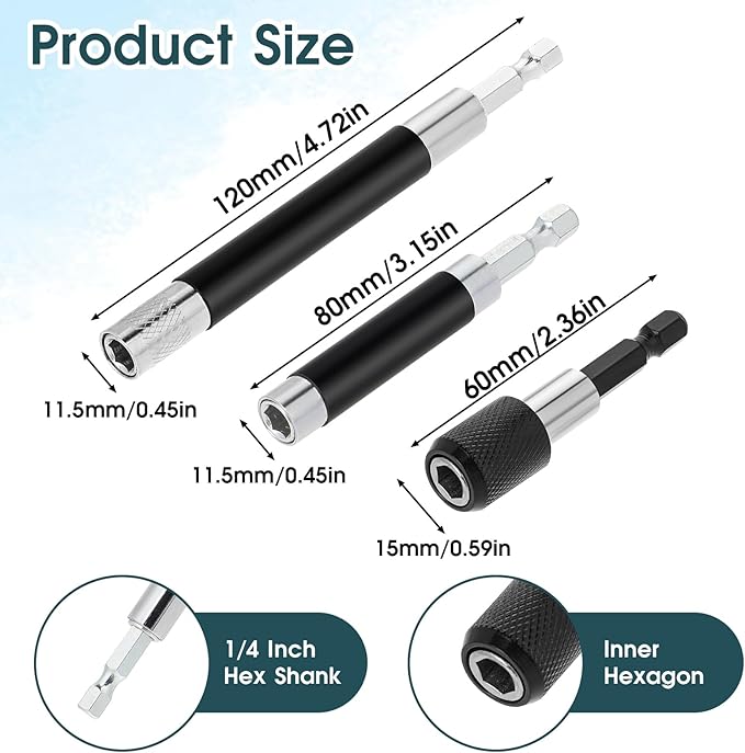 3pcs Magnetic Drive Guide Bit Holder 1/4 Inch Screw Guide Sleeve for Drill Bit Sleeves, Hex Shank Driver Extension Bits Holders Fast Change Screwdriver Drill Sleeve Holder