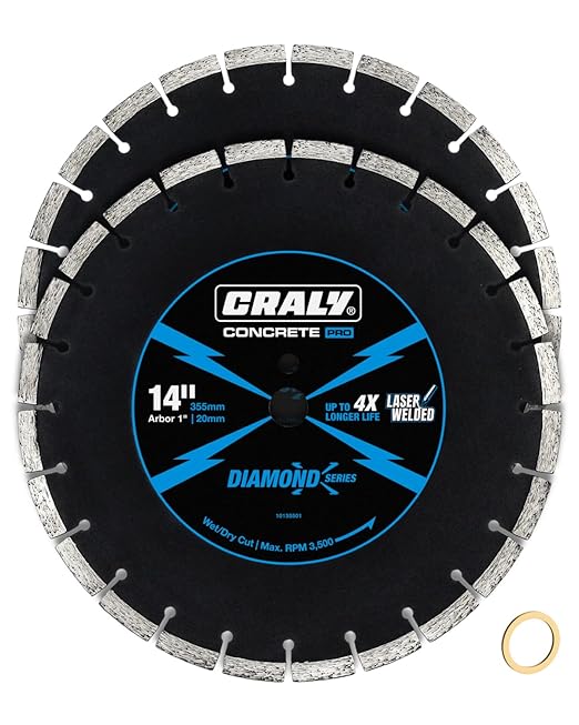 CRALY 14 Inch Super Thin Segmented Diamond Blade, 1 in Arbor, 9'' Diamond Stone Blade for Angle Grinder & Masonry Saw, Diamond Cutting Wheel for Cutting Concrete, Paver, Masonry, Stone, Granite, 2PC