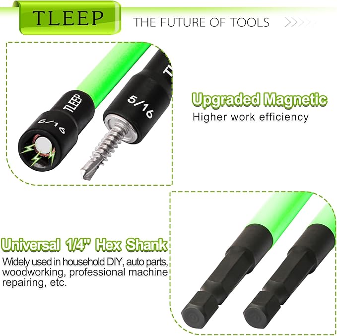 150MM 1/4" 5/16" Magnetic Power Nut Driver Set for Impact Drill, 1/4" Hex Head Drill Bit Set SAE Screwdriver Socket Set, Chrome Vanadium Steel Quick Change Chuck Socket Wrench Nut Setters