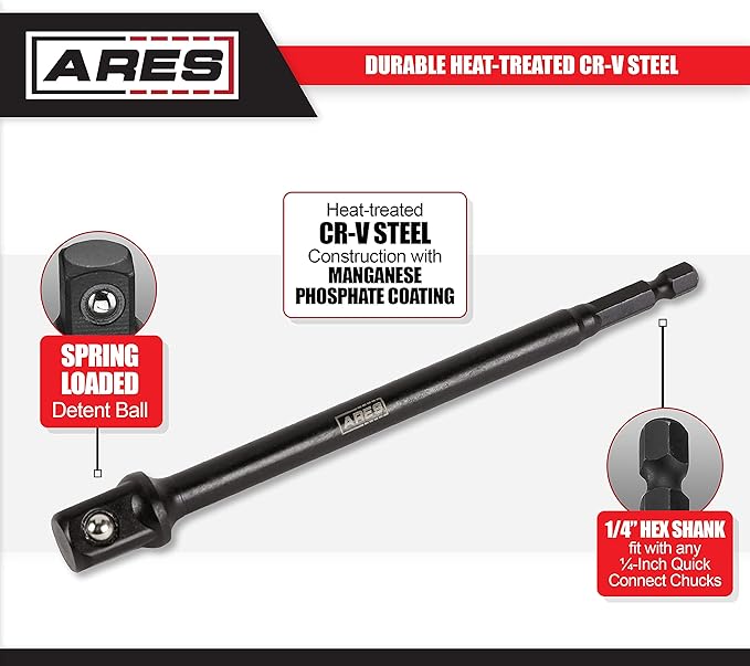 ARES 70391-10-Piece 1/2-Inch Drive 6-Inch Impact Grade Socket Adapter Set - Extensions Turn Power Drill into High Speed Nut Driver