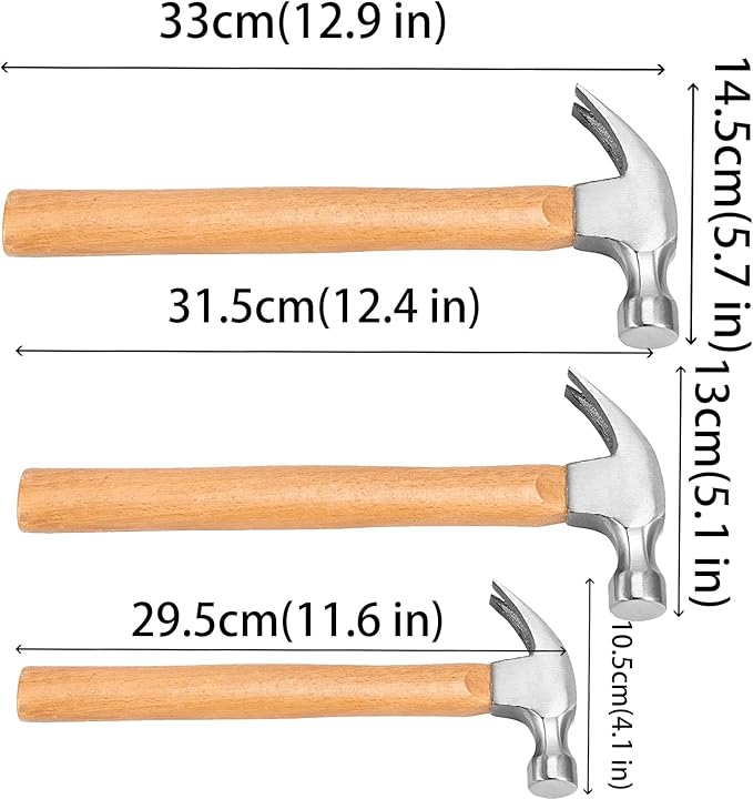 FUNSUEI 4 PCS 8/18/26 OZ Claw Hammer set, Straight Claw Hammer, Carbon Steel Rip Claw Hammers with Wood Handle for Prying Nails, Woodworking, Repairing
