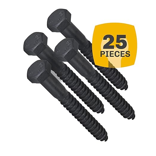 1/2" x 4?? 25-Piece Black Lag Bolts, Rustproof 4-Layer Ceramic BLAKOTE, 2X Protection of Galvanized Lag Screws, for Decks Pergolas by Makers Bolt