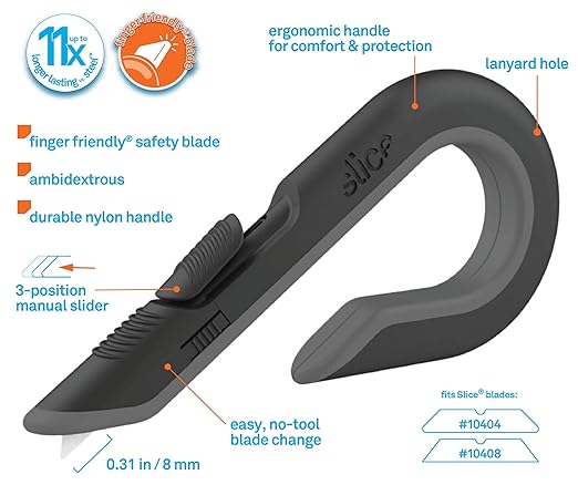 Slice Box Cutter, Heavy Duty Utility Knife, Safe Ceramic Blade Lasting 11x Longer than Metal, Stone, 1 Pack