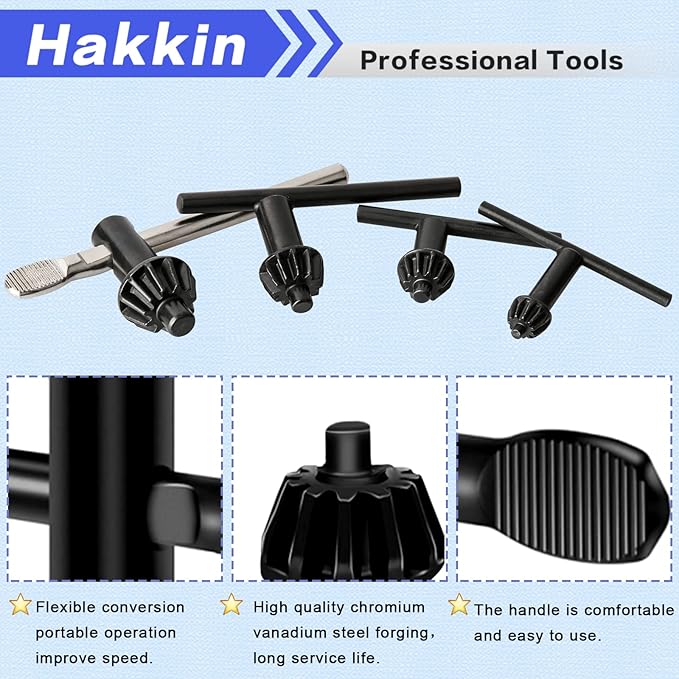 Hakkin Drill Chuck Key 6 Sizes Drill Chuck Key Wrench, 3/4" 5/8" 1/2" 3/8" 1/4" 5/32" Carbon Steel Heavy Duty Replacement Drill Press Chuck Key, Electric Drill Clamping Tool