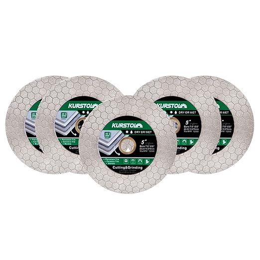 Tile Diamond Saw Blade - 5PCS 5"/125mm Dual-Purpose Diamond Cutting Disc,Angel Grinder Blade Arbor 7/8"-5/8" for Cutting and Grinding Ceramic Tiles,Porcelain,Granite,Marble
