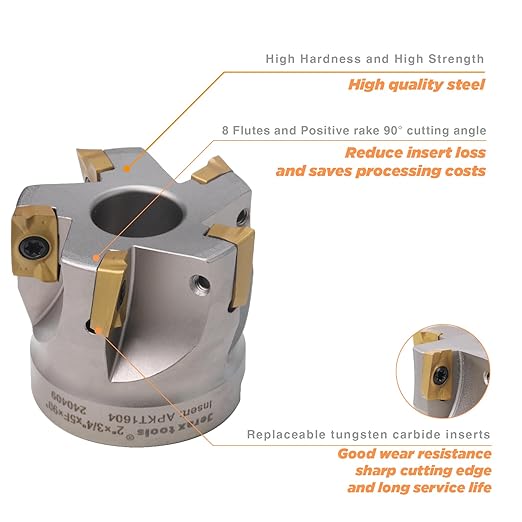 90 Degree Indexable Face Mill with 5 Pcs Carbide Inserts, 2" Cutting Diameter