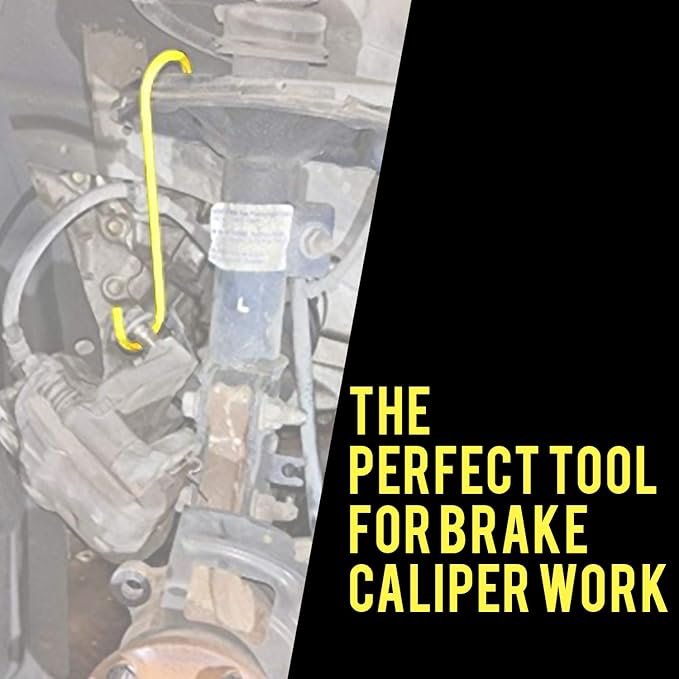 Mission Automotive Heavy-Duty Steel Brake Caliper Hangers - Durable 1/4 in Steel - Yellow, 8.4 in Depth - Powder-Coated & Caliper Hooks - Quick Brake Servicing & Automotive Hooks