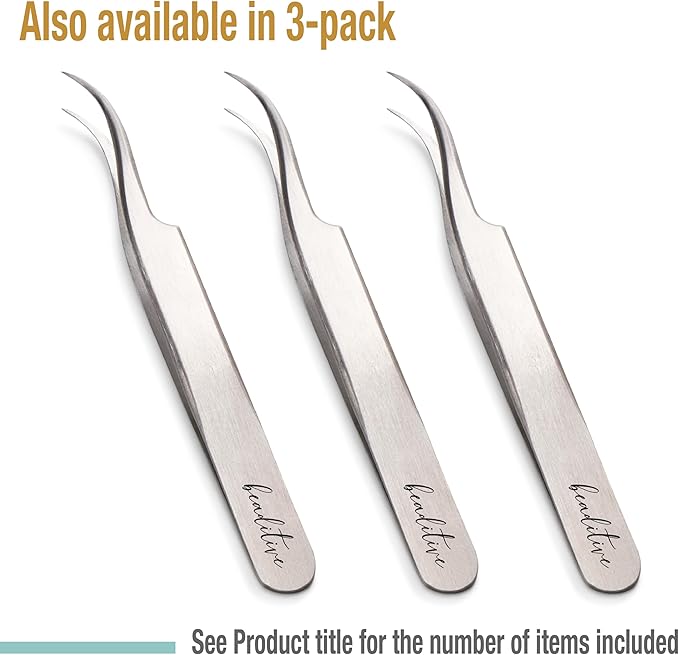 Beaditive High Precision Curved Tip Tweezers 3 Pack - 4.5" Craft Tweezers for Sewing, Beading & DIY Crafts - Non-Serrated Jewelry Tweezer Set with Fine Curved Tips - Stainless Steel Hobby Tweezers