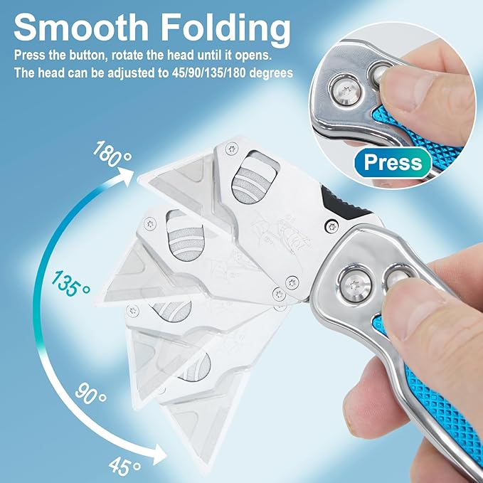 Vickay Box Cutter, Utility Knife with Clip, Stainless Steel Body Handle, Quick-change Blade and Safety Axis Lock, Razor Knife, Cardboard Cutter with Extra 5PC SK5 Blades (Blue)