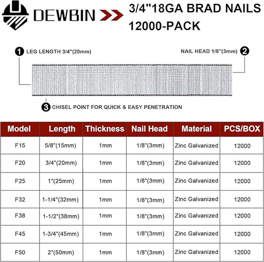 18 Gauge Brad Nails, 12000 Counts 3/4-inch 18 GA Brad Nails, Galvanized Nails for Nail Gun, Finishing Nail Gun Nails for Pneumatic, Electric Brad Nailer Gun