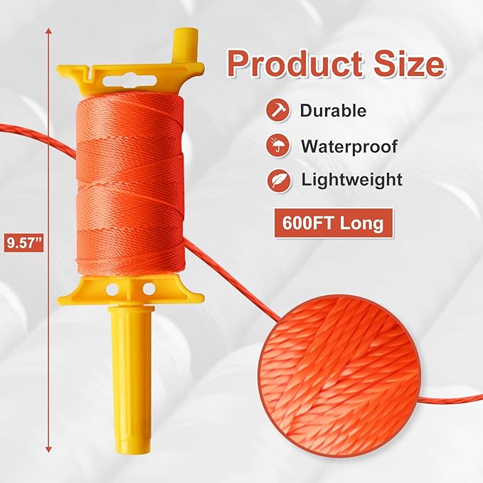 Reloadable Line Reel,Mason Line String Line,600 Ft Length Nylon Twine, Nylon String for Gardening Or Masonry Tools,Twine String for Gardening,Orange