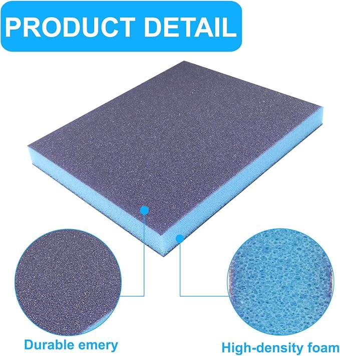 8 Pack Sanding Sponge, 120 Grit Washable and Reusable Sanding Blocks for Wood, Metal, Drywall, and More, Ideal for Flat and Irregular Surfaces, Robust and Versatile for Wet or Dry Use