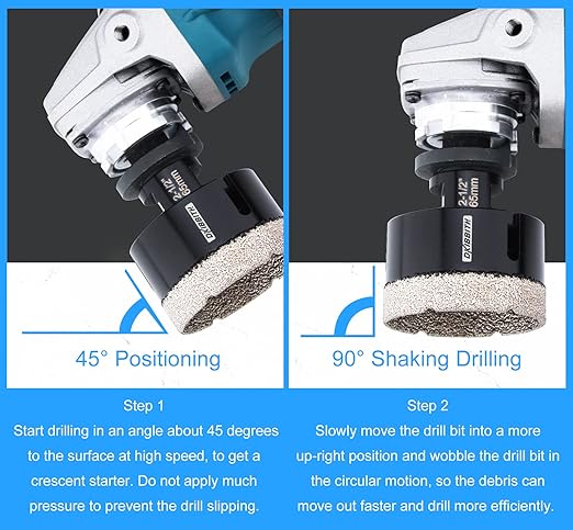 2-1/2'' Dry Diamond Hole Saw, 65mm Hole Saw Brazed Core BitGranite Tile Quartzite Marble Porcelain Ceramic Stones5/8-11 ThreadAngle Grinders and 3/8'' Hex ShankElectric Drills Black