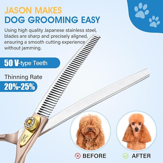 JASON Updated Curved Thinning Shears - 7??Professional Dog Grooming Scissors, 440C Stainless Steel, Adjustable Screws, 20%-25% Thinning Rate Christmas Gift