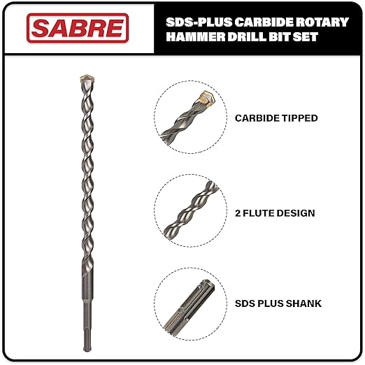 4-Piece 12in SDS Plus Drill Bit Set, Carbide Tipped, Rotary Hammer Drill Bits for Brick, Stone, Concrete (1/4" x 12", 5/16" x 12", 3/8" x 12", 1/2" x 12")
