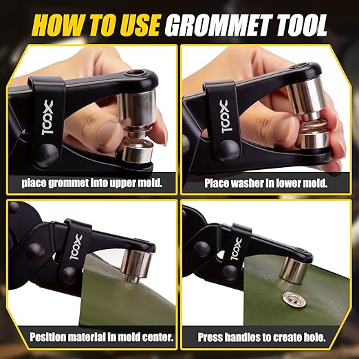 XOOL 2-in-1 Grommet Tool Kit, 1/2" & 3/8" 12mm&10mm Twist-Change Heads, Leathercraft Punching Tool with Magnetic System for Canvas, Leather, Tarps, DIY - 400PCS Grommets & Washers Included