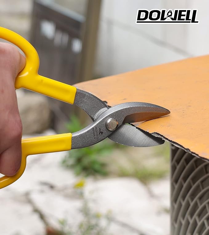 DOWELL 8??Tin Snips Metal Cutters with Flat Blade, with Comfortable Yellow Rubber Handle for DIY Handyman,Roofers, Mechanics, Homeowners