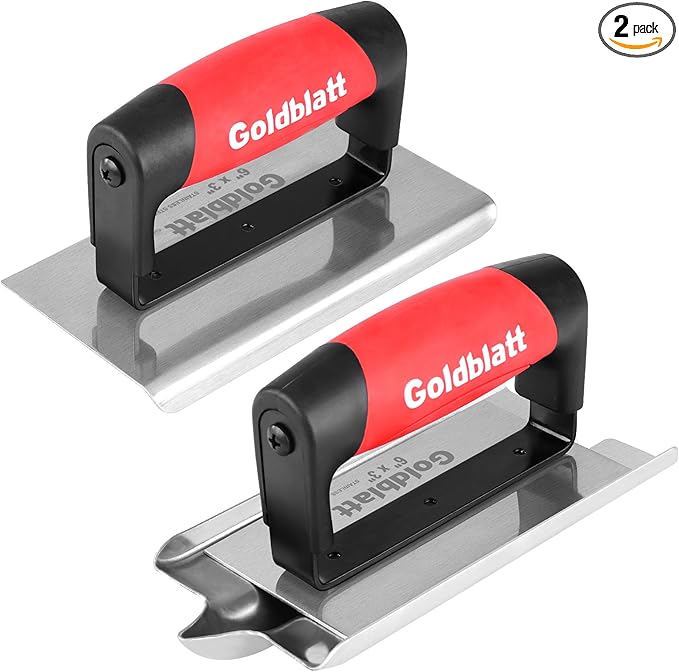 Goldblatt Concrete Tools Include Edger (6" x 3", 1/4"R) and Groover (6" x 3", 1/2"W, 1/2"D), Stainless Steel Concrete Finishing Tools - Masonry Hand Tool Set, Cement Finishing Kit with Soft Grip