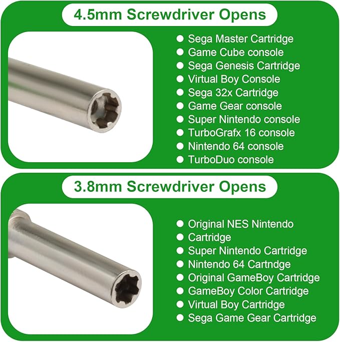 3.8mm and 4.5mm Gamebit Screwdriver Set, Security Screwdriver Bits for Opening Nintendo, Sega Consoles and Game Cartridges (Green)