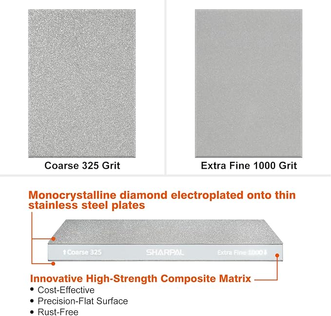 SHARPAL 168H Large 8" x 3" Dual-Grit Diamond Sharpening Stone ??Coarse 325 & Extra-Fine 1000 Grit Monocrystalline Diamond Whetstone, Professional Knife Sharpener with Anti-Slip Pad and Angle Guide