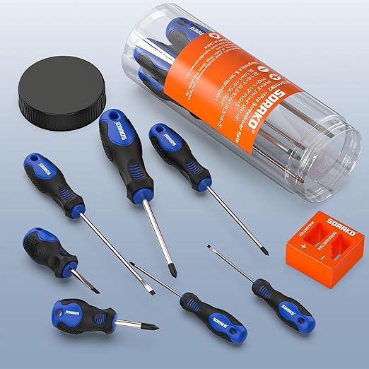 SORAKO 11-Piece Magnetic Screwdriver Set, 5 Phillips and 5 Slotted Tips, Include Magnetizer, Screwdriver with Professional Non-Slip Grip, for Home Repair and DIY Projects竊똚ith Case