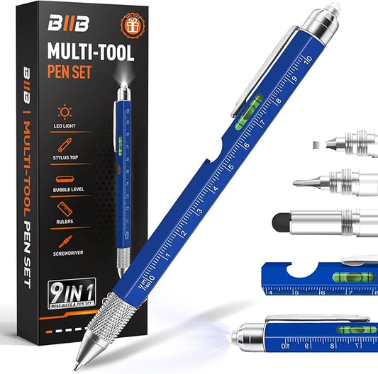 BIIB Stocking Stuffers for Men Teens Him 9 in 1 Multitool Pen, White Elephant Gifts for Adults, Mens Christmas Gifts for Him Dad Husband Grandpa, Dad Gifts for Men Who Have Everything