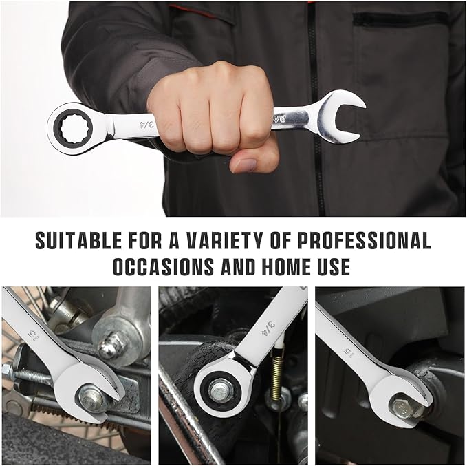 GRENPRO Ratcheting Wrench Set, Combination Wrench Set, 22-Piece SAE & Metric and Standard, 72Th Long Open End, 1/4" to 3/4" & 6-18mm, Organizer With Roll Up Pouch, CR-V Socket Mechanic Hand Tools Sets