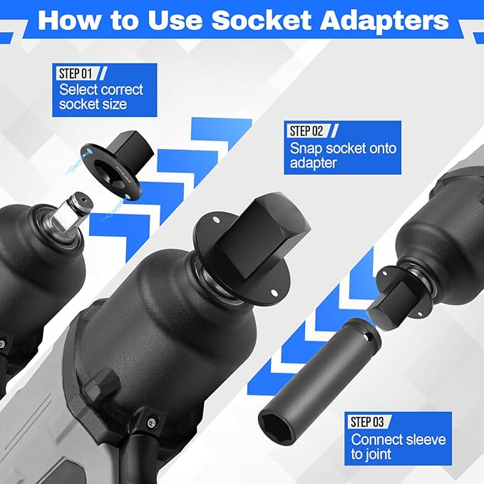 4PCS Low Profile Socket Adapter Set, Drive Ratchet Adapter for Tight Spaces 3/4" to 1", 1/2" to 3/4", 3/8" to 1/2", 1/4" to 3/8"