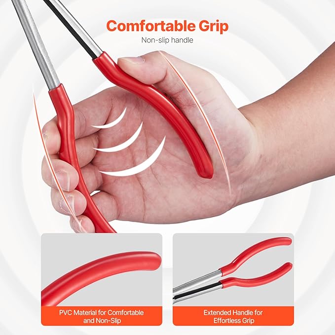 VEVOR 5-Piece Needle Nose Pliers, 11 in Long Needle Nose Pliers Set, Diagonal Cutting Pliers, 45째/ 90째 Bent Nose Plier, Round Nose Plier, Long Nose Plier, Professional Pliers Set with Storage Bag