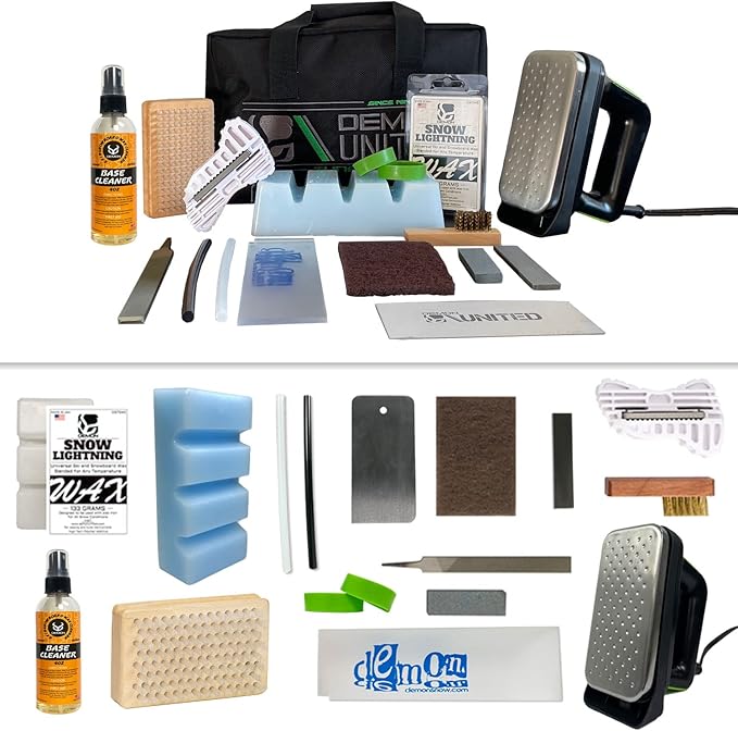 DEMON UNITED USA ICE XL Edition Ski & Snowboard Tuning Kit, Demon Hyper Wax, Ski Hot Wax Iron, Lightning Wax, Base Cleaner, Edge Tuner, Nylon Brush, & More!