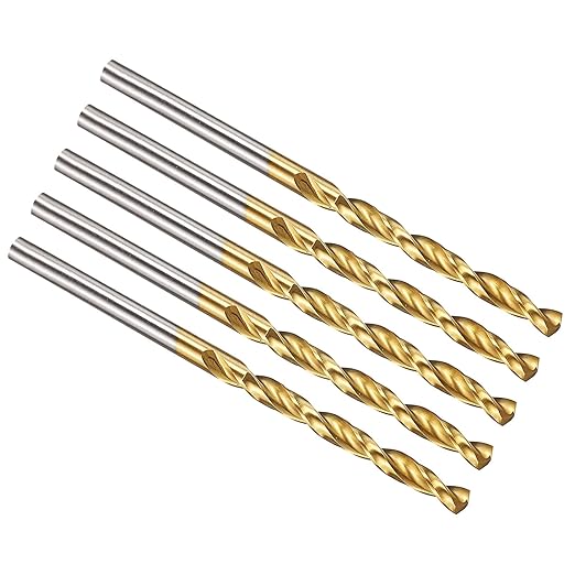 PATIKIL 3.3mm Drill Bit, M42 8% Cobalt High-Speed Steel Jobber Straight Shank 135° Titanium Nitride (TiN) Coated for Hard Metal Stainless Steel - 5 Pack