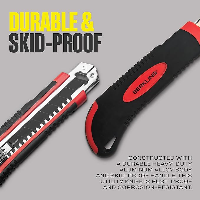18mm Retractable Utility Knife with 4x SK2H Snap Off Black Spare Blades (18mm 1 PACK)
