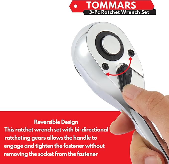 TOMMARS Ratchet Set 1/4" 3/8" 1/2" Drive Ratchet Socket Wrench Kit 72-Tooth Quick-Release Reversible, Cr-V Alloy Steel