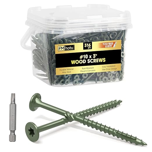 #10 x 3??Deck Screws, 316Pcs Star Drive Wood Screws, Rust Resistant Timber Screws for Timber/Log/Landscaping Wood, T25 Star Bit Included, Green