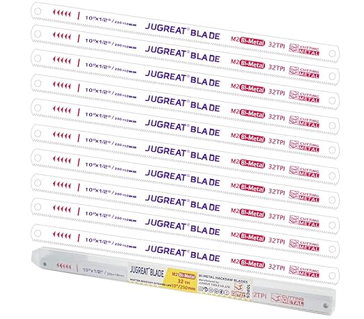 JUGREAT 10" Hacksaw Blades Replacement Bi-Metal, High Speed Steel - 32TPI (10 Pack)