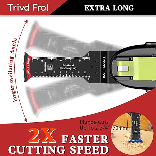 10 PCS Extra Long Oscillating Saw Blades, Curved Edge Bi-Metal and Japanese Teeth Multitool Blades Precise Cut for Wood Plastic Nails Metal, Multi Tool Blades Kits Fit Dewalt Milwaukee Bosch 70MM