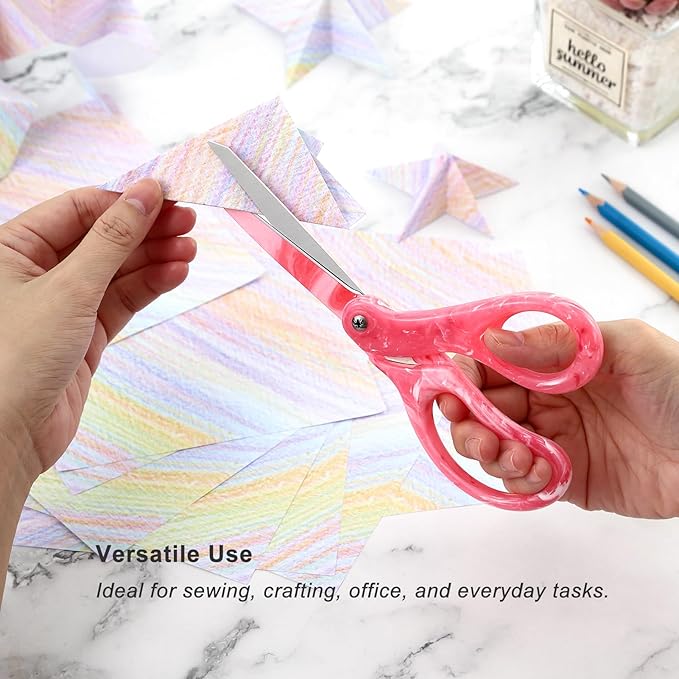 LIVINGO All Purpose Scissors - 8??Sharp Heavy Duty Fabric and Paper Shears with Gradient Pink Color Coating Stainless Steel Blade and Comfort Smooth Grip for Office Home Arts, Crafts
