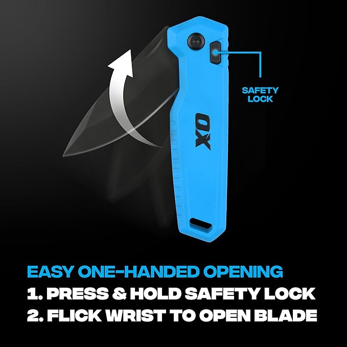 OX Pro Pocket Folding Knife with Stainless Steel Blade and Liner Lock EDC - Metal Body and Belt Clip for Jobsite Utility OX-P226301