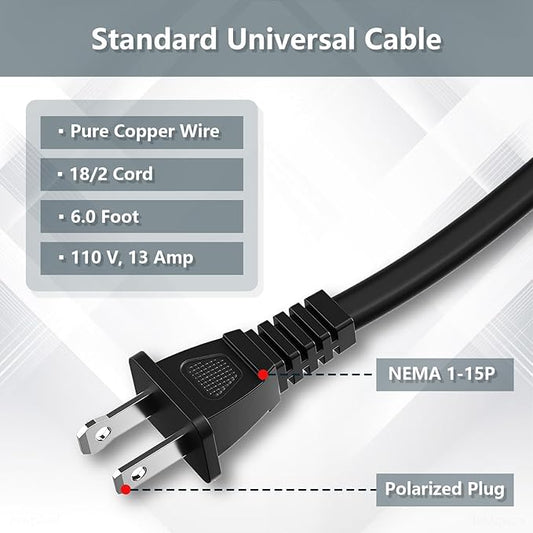 2 Pack 18AWG 6 Foot Power Tool Cord Supply Cable Replacement for Drills, Vacuums, Miter Saws,Sanders, Chop Saws, Grinders, Appliances, Motors etc Power Tools 2 Prong Polarized Plug