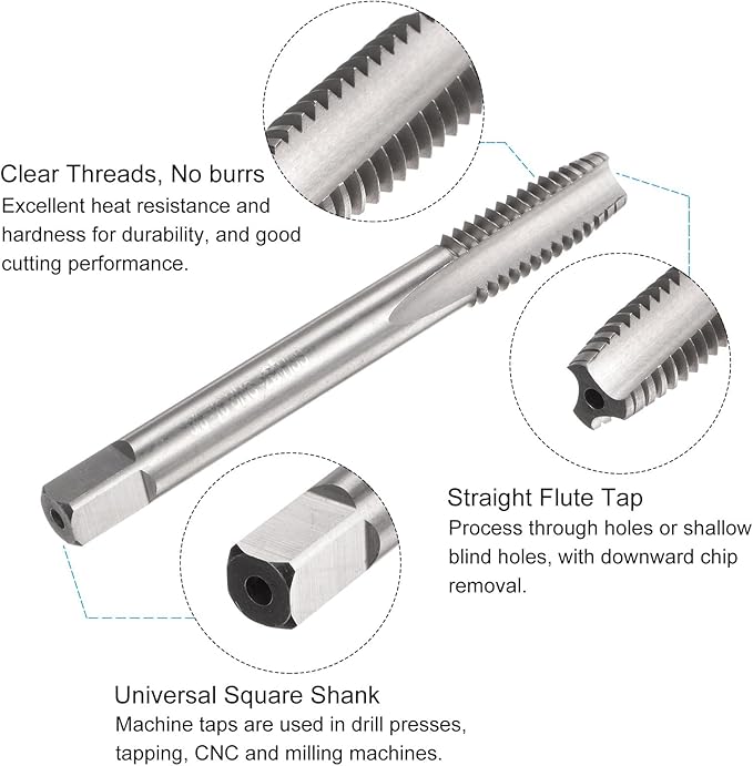 uxcell Tap and Drill Bit Set, 3/8-16 UNC Thread Tap & 5/16" Black Oxide Twist Drill Bit, Straight Flute Tap Tapping Threading Repair Tool Kit