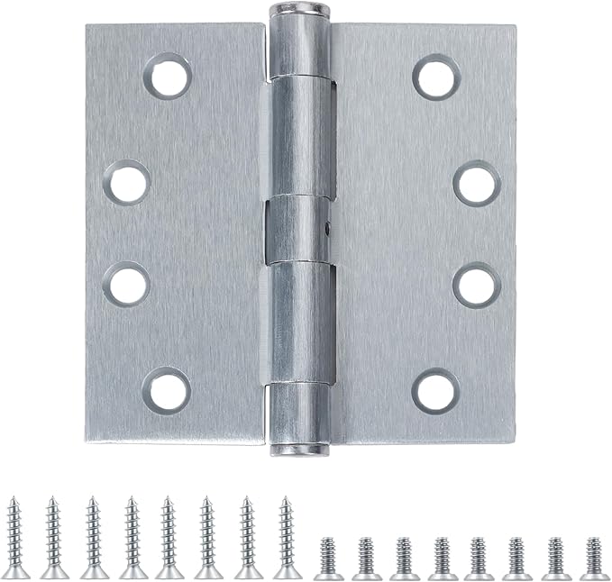 2 Pack Commercial Door Hinges 4" x 4 Inch Heavy Duty Thick 3.3mm Square Exterior Door Hinges Satin Brushed Chrome Standard Hardware for Wood Shed Barn Basement Shop Garage Loft Double Bifold Doors
