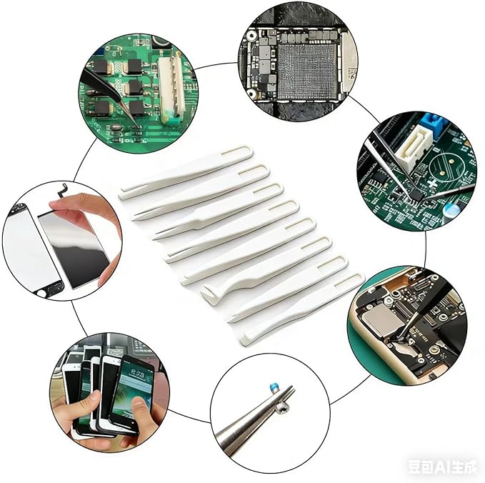 40Pcs（5set） ESD Plastic Tweezers Set Precision Tweezers Set ，Non-magnetic and Anti-Static Carbon fiber Tweezer Kits，for Craft,Electronics Repair,jewelry,Laboratory Work,And Used Etc（White）