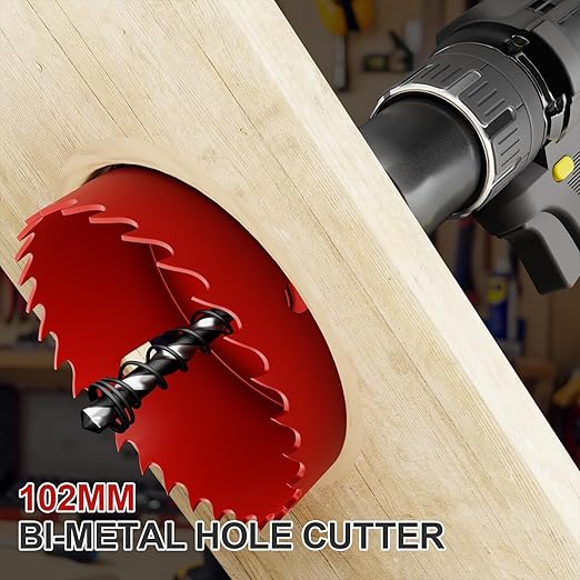 4" (102mm) Bi-Metal M42 High Speed Steel Hole Saw with Pilot Drill Bit, Smooth Cutting Edge for PVC, Drywall, Wood, Plastic, Gypsum Board, Rubber, Thin Metal