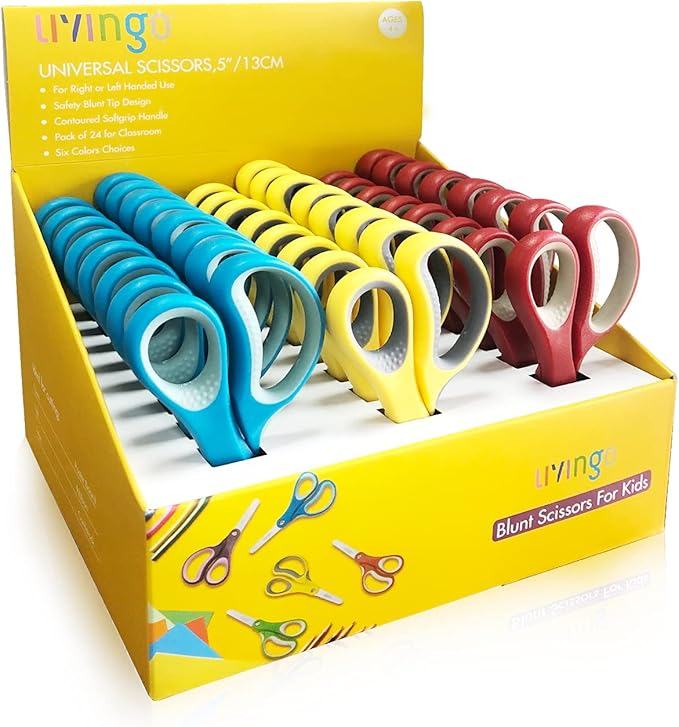 LIVINGO 24 Pack 5??Kids Scissors, Blunt Safety Blade, Left/Right Handle, Bulk School Supplies Preschool Shears for Teachers Student Toddler Children Classroom Crafting Cutting Paper