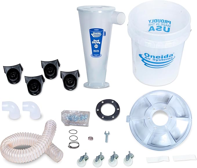 Oneida Air Systems Dust Collector & Cyclone Separator Kit w/ Clear Bucket, 2.5 Deluxe 5-Gal - Portable Cyclone Machine for Wet and Dry Shop Vacuums
