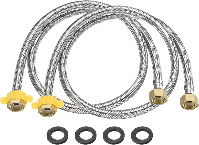 uxcell 2Pcs 40" Faucet Supply Lines Connector Stainless Steel Braided Long Faucet Connector G1/2 Female Compression Thread x G1/2 Female Straight Thread for Kitchen Sink Bathroom (Silver)