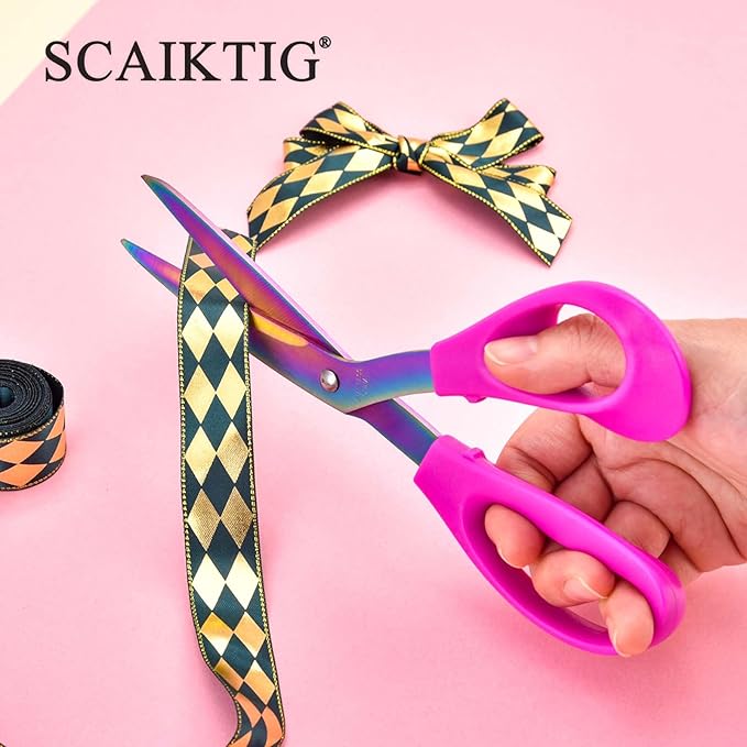 8.5??Bent Fabric Scissors All Purpose Sharp Heavy Duty, Bent Shears for Sewing Crafting Cutting Clothes, Felt, Leather, Paper Supplies, Pink Handle, Titanium Coating Blades, 2-Pack