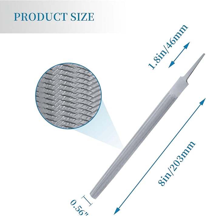 8-Inch Half Round Bastard Double Cut Without Handle Files for Metal File - 2 Count ﻿﻿