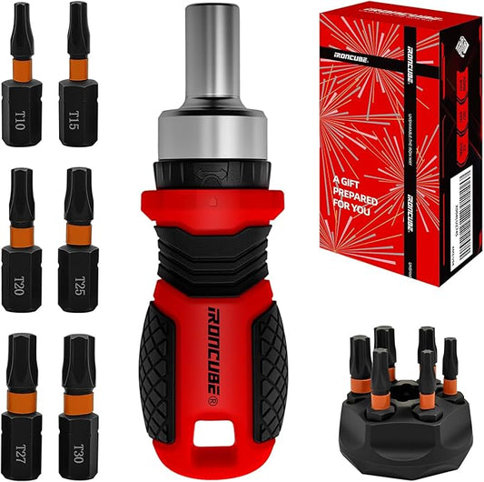 Magnetic Torx Screwdriver Set: 6 in 1 Multi Bit Drive Set with Interchangeable Ratchet Handle - Portable Repair Tool Kit for DIY Bicycle Furniture - Stocking Stuffers with Gift Box