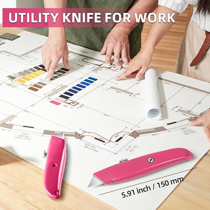 DIYSELF Utility Knife, 20 Pack Heavy Duty Box Cutter Retractable, Box Cutter Knife, Box Opener, Cardboard Cutter, Utility Knives for Garage, Home and Office, PVC Pipe Cutter (Pink)